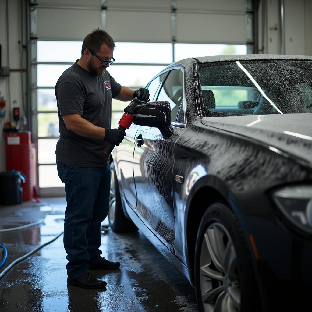 Car undergoing professional auto detailing in Longmont CO