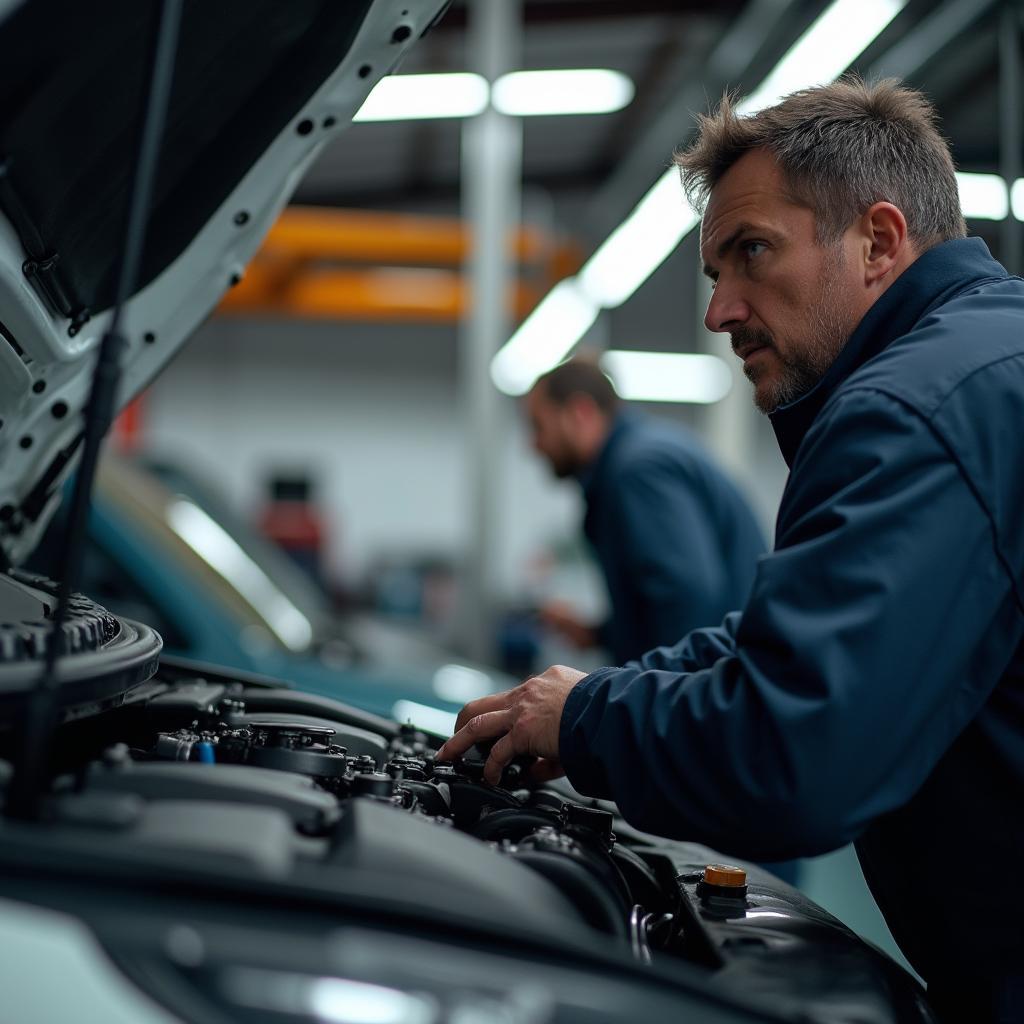 Experienced mechanic inspecting a car in Lörrach