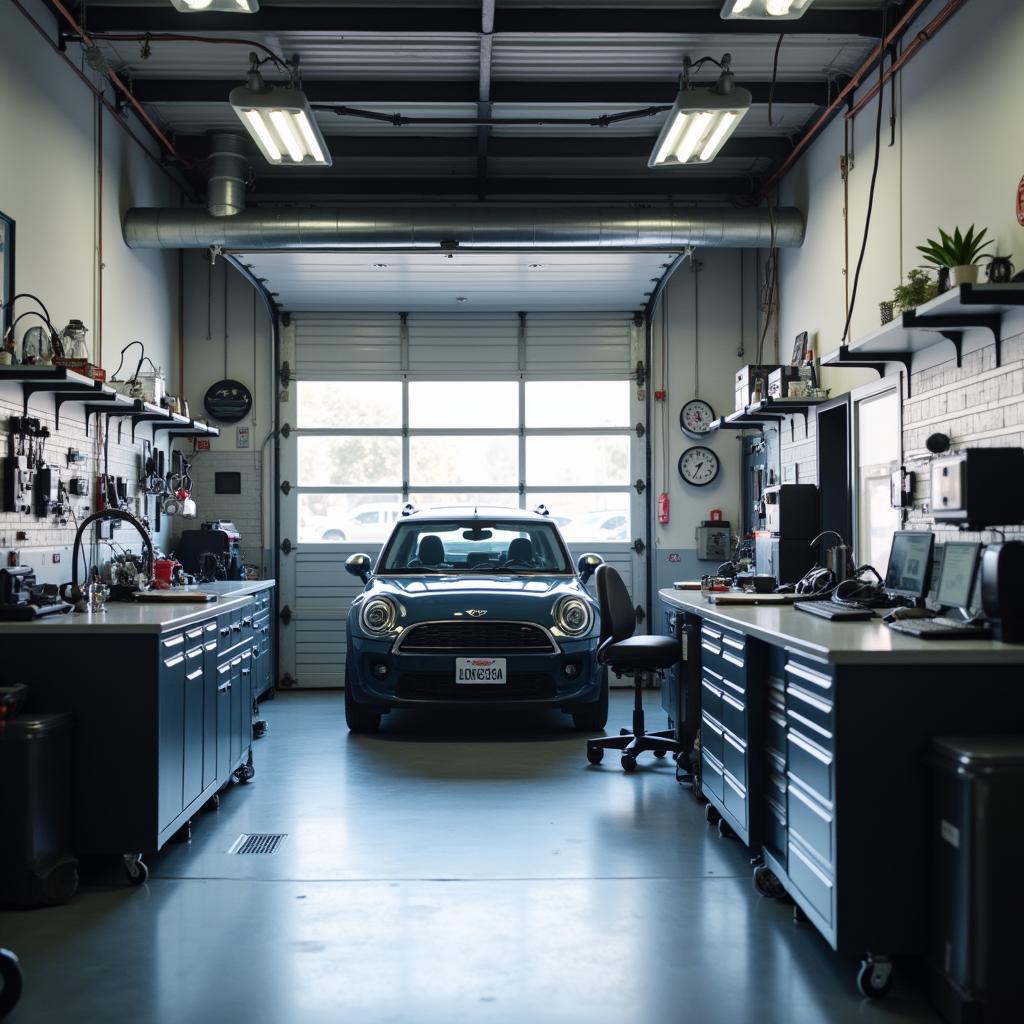 Modern and well-equipped auto repair shop interior in Los Angeles