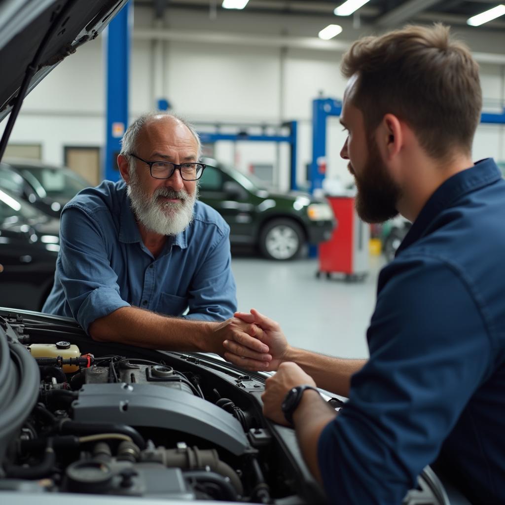 Car owner in Los Angeles discussing repair options with a mechanic