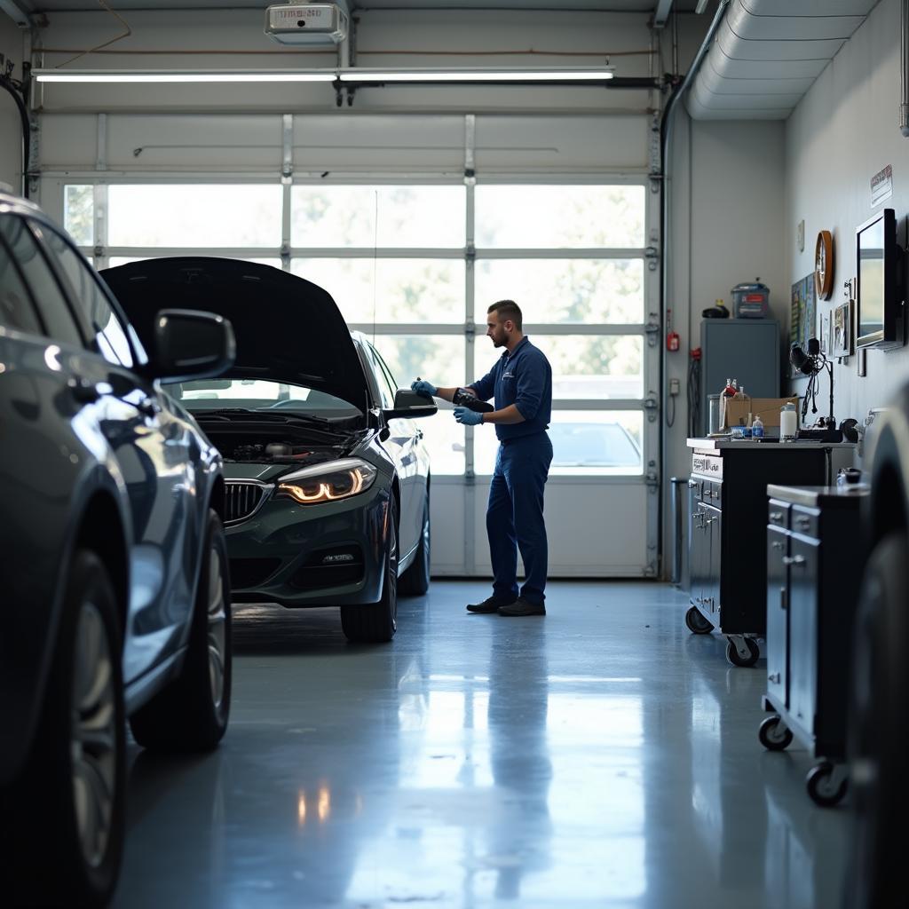 Modern and clean auto service shop interior in Los Gatos