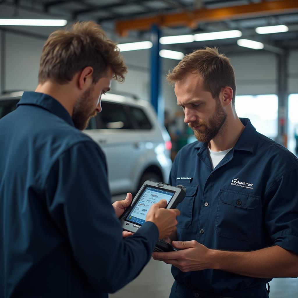 Expert technicians working on a car engine