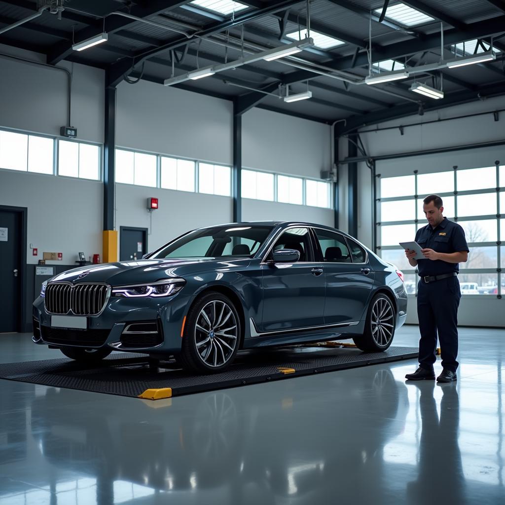 Luxury car in a service bay