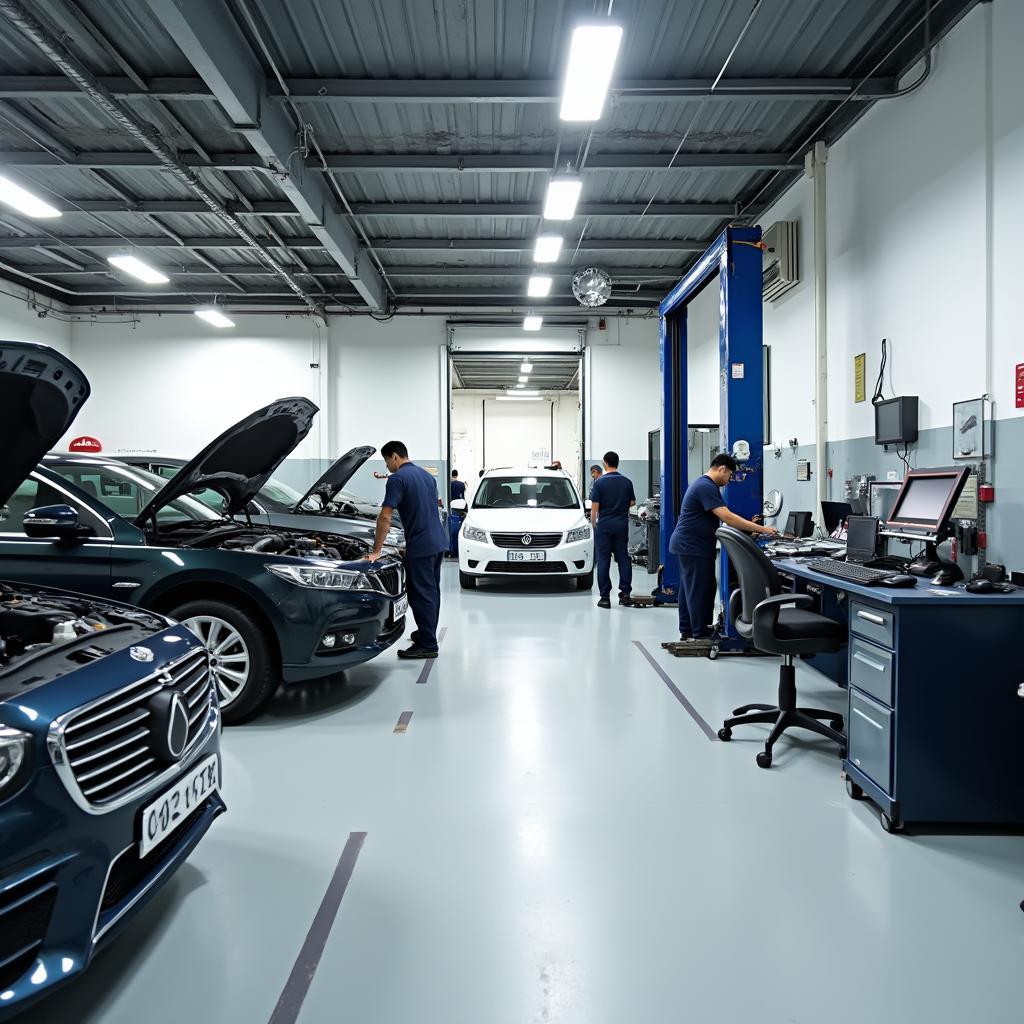 Modern and well-equipped auto service center interior in Manila