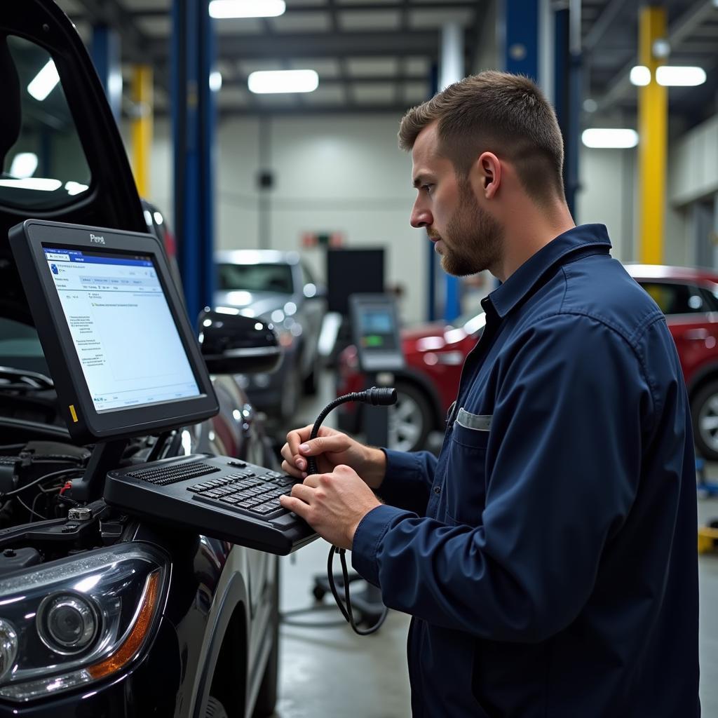 Experienced Maplewood Auto Service Technician Performing Diagnostics