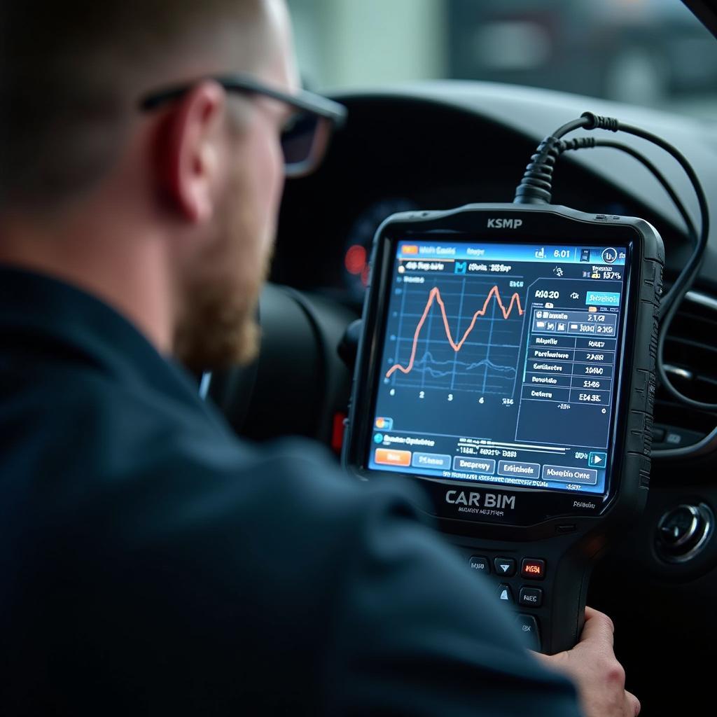 Mechanic using diagnostic equipment on a car in Margate