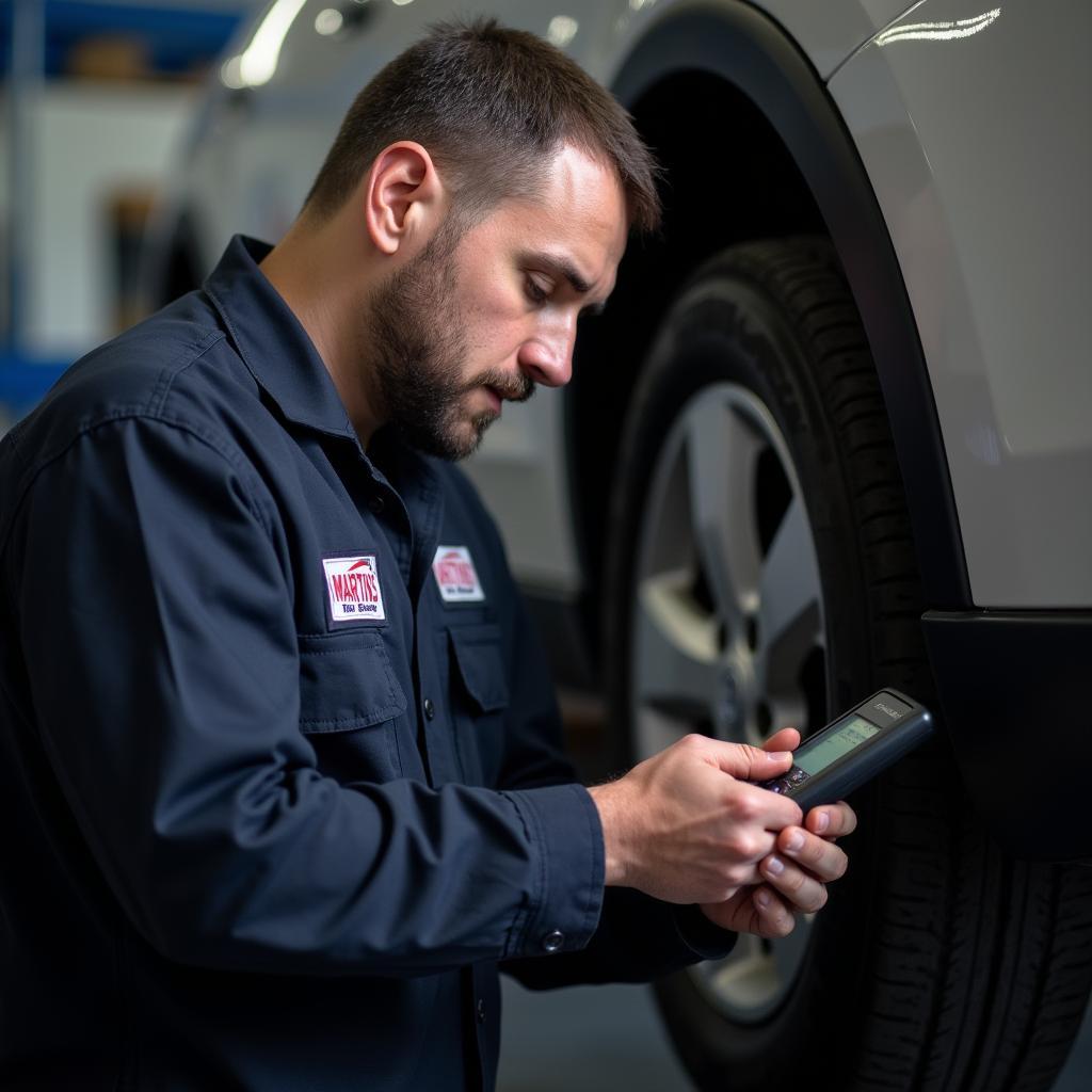 Martin's Tire and Auto Service Mechanic Performing Vehicle Inspection