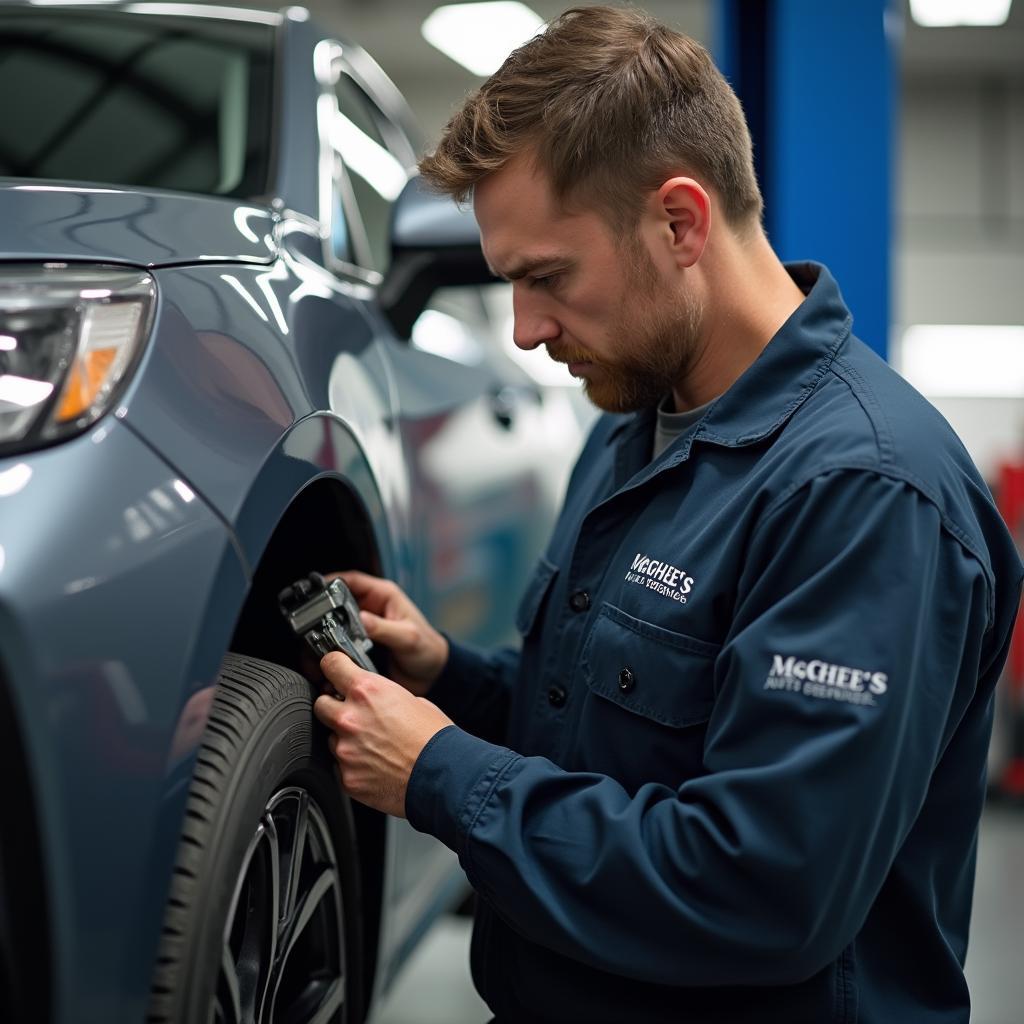 McGhee's Auto Service Technician Repairing a Vehicle