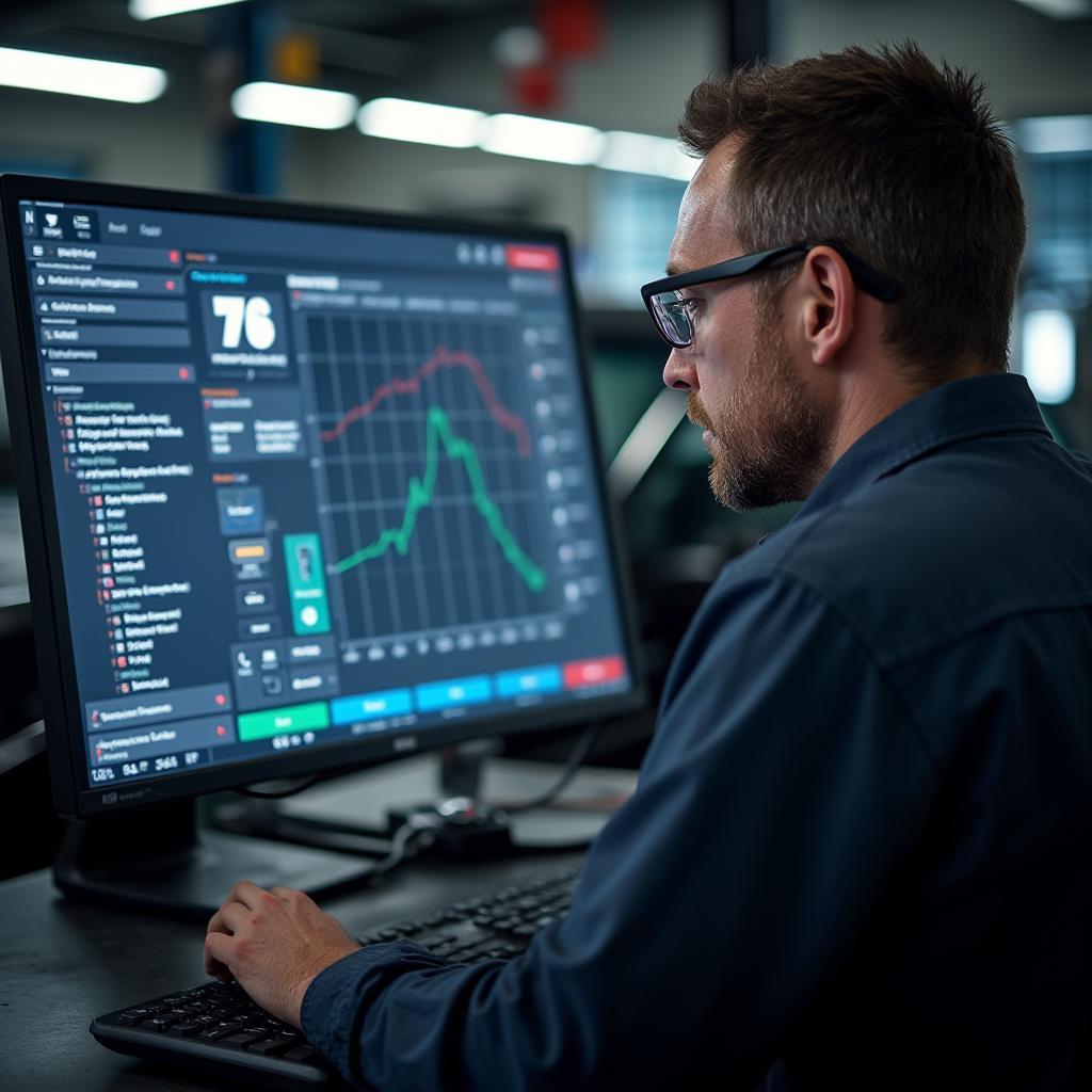 Mechanic Analyzing Car Diagnostics on Computer