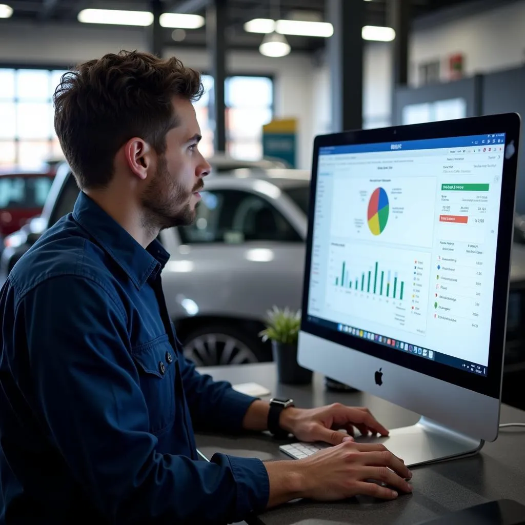 Mechanic Analyzing Customer Data