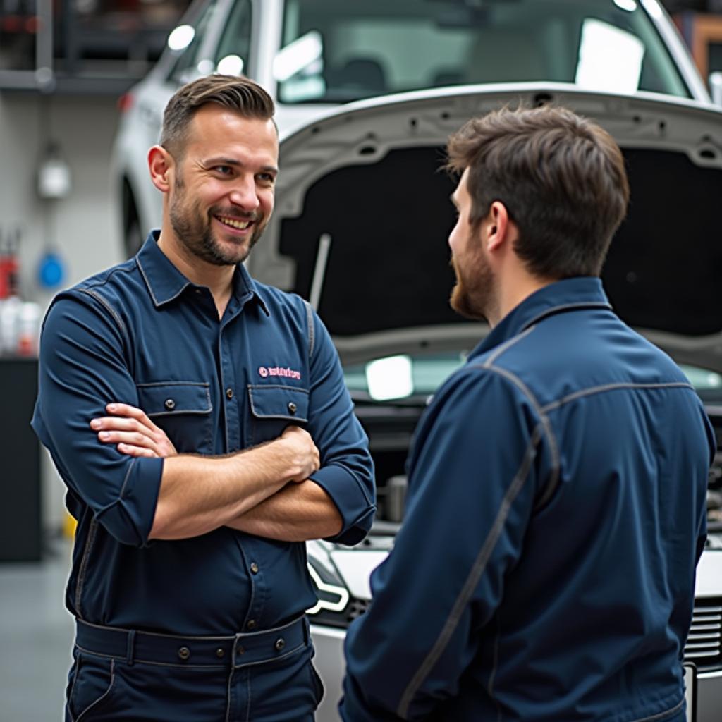 Mechanic and Car Owner Discussing Repairs