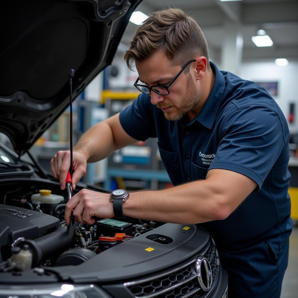 Mechanic working on a car engine