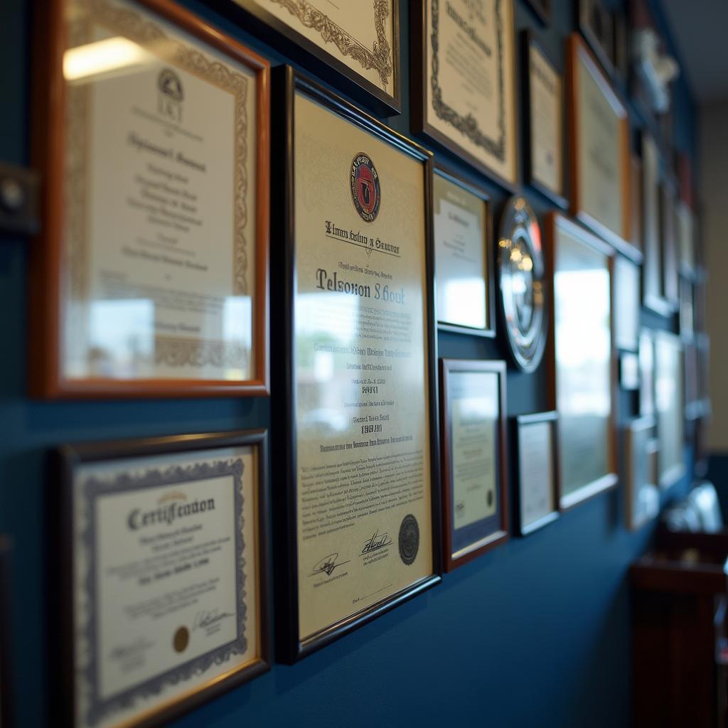 Wall of Automotive Service Certifications