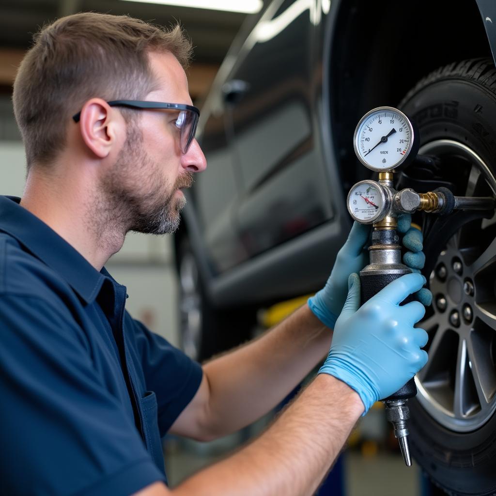 Mechanic Checking Car AC System