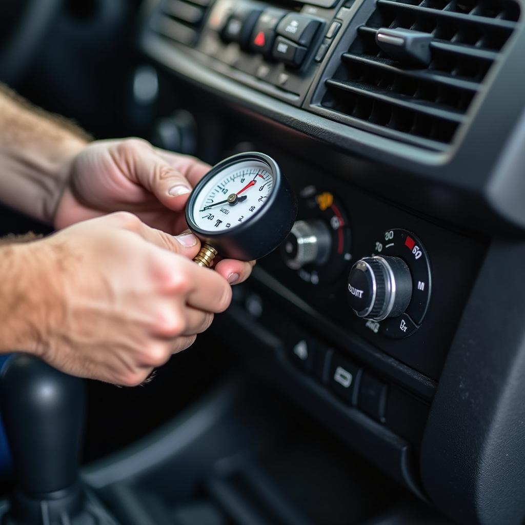 Mechanic Checking Car AC System