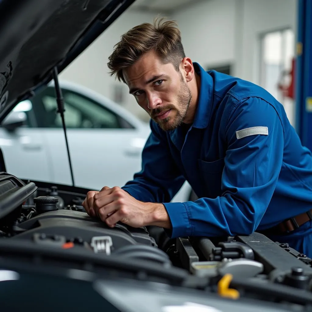 Mechanic Checking Car Engine