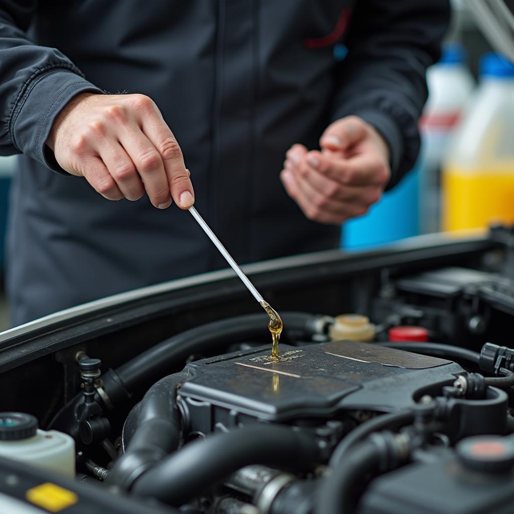 Mechanic inspecting car fluids