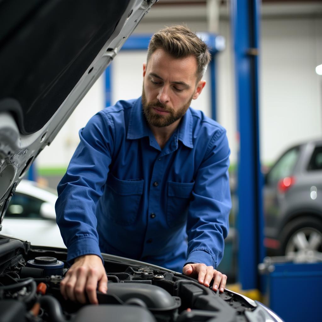 Mechanic checking car fluids in an auto service center in Hope, AR 