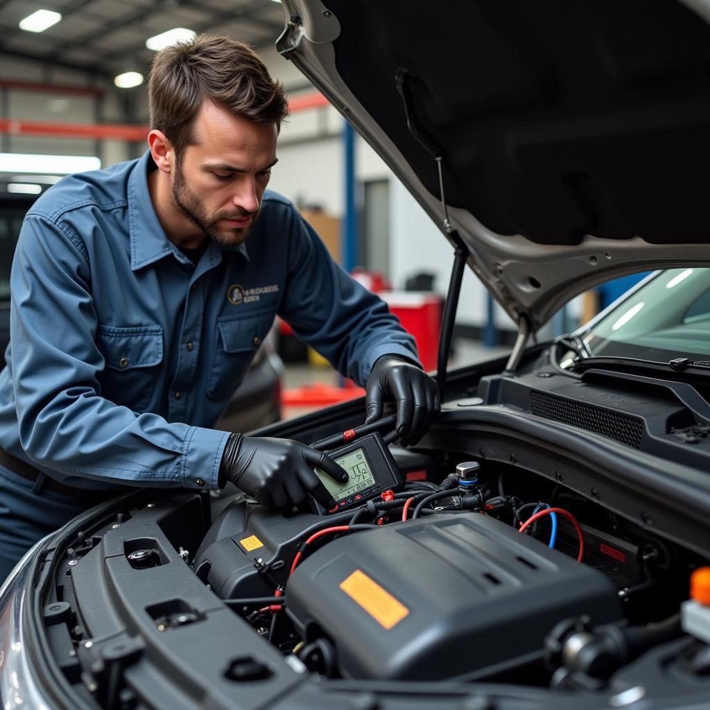 Mechanic Checking Car Sensors in Henderson, NC