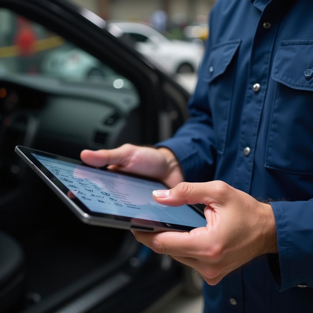 Mechanic Checking Vehicle Information