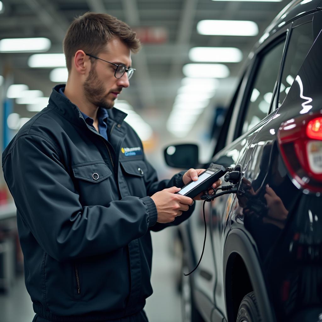 Mechanic Diagnosing Car