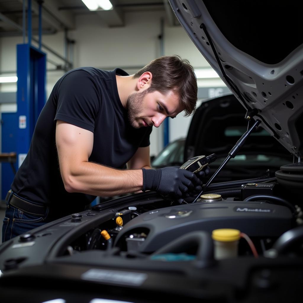 Mechanic Diagnosing Car Electrical System