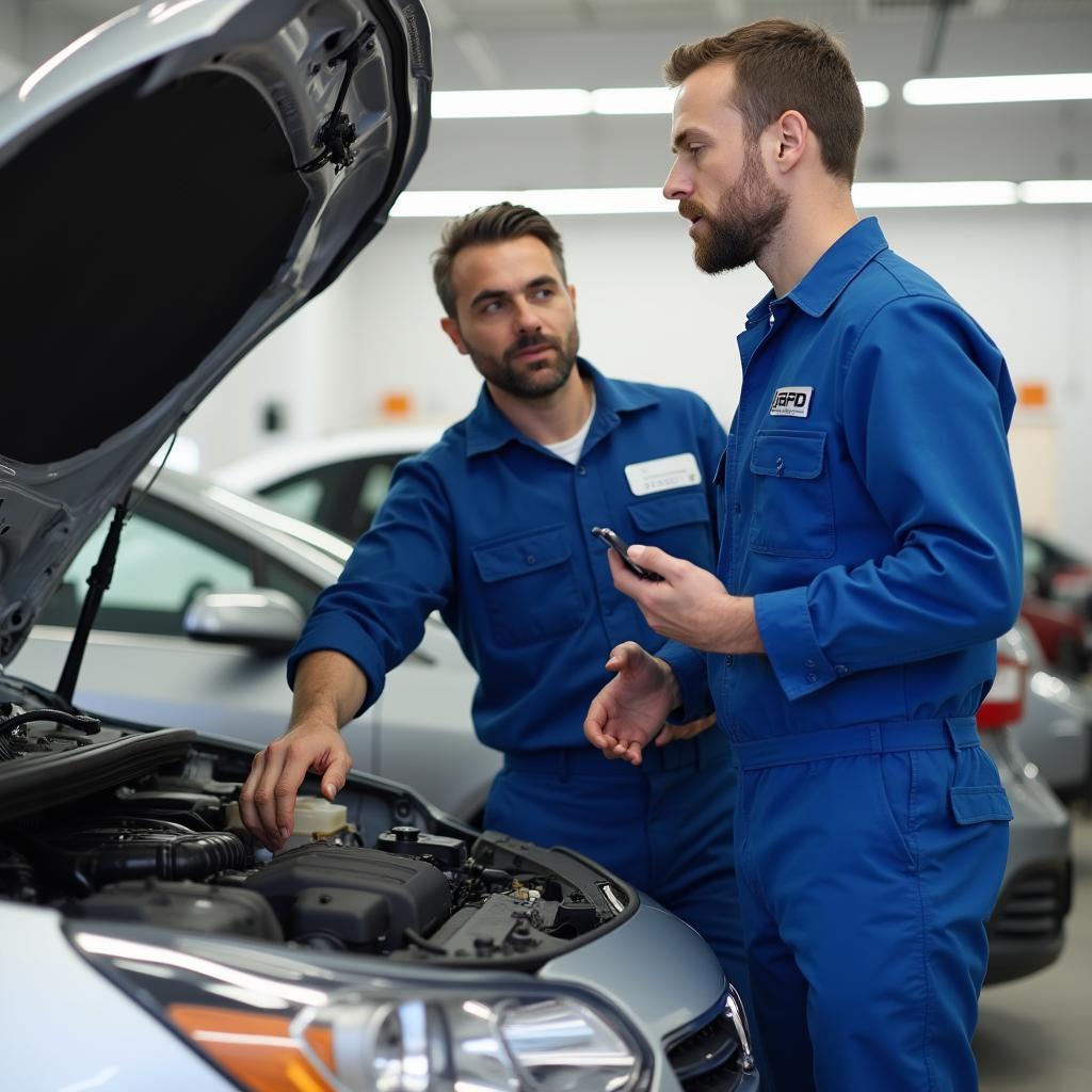 Mechanic Explaining Repair to Car Owner