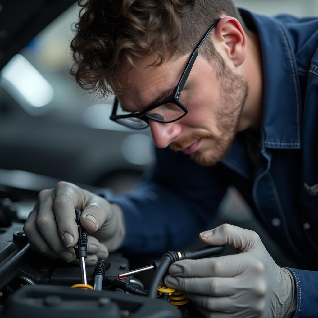 Expert Mechanic Examining a Car Engine