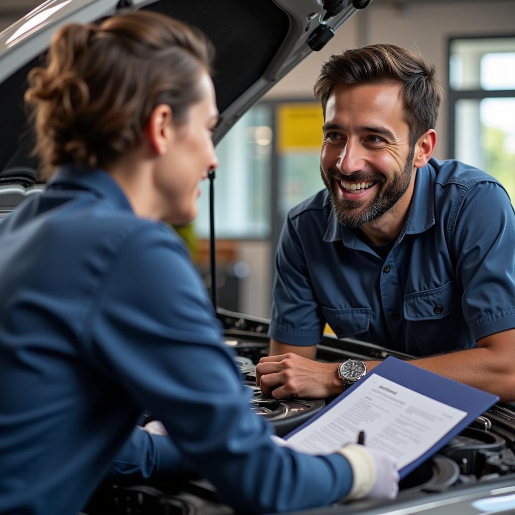 Mechanic Explaining AC Repair