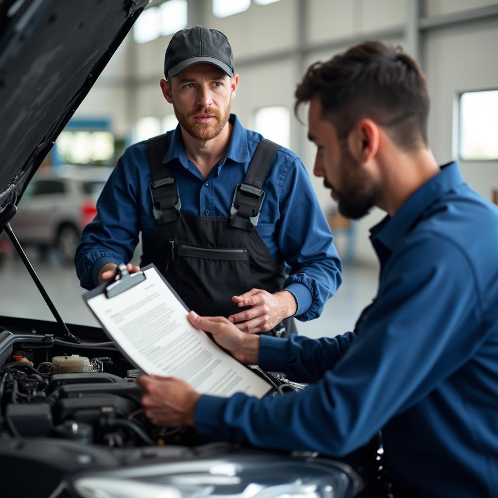 Mechanic Explaining Auto Repair Warranty