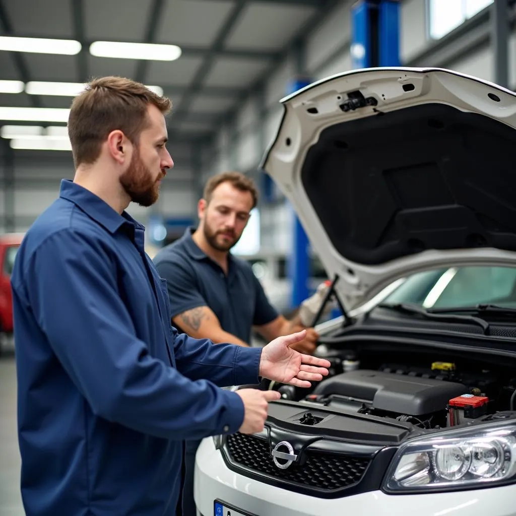 Mechanic Explaining Car Issue to Customer