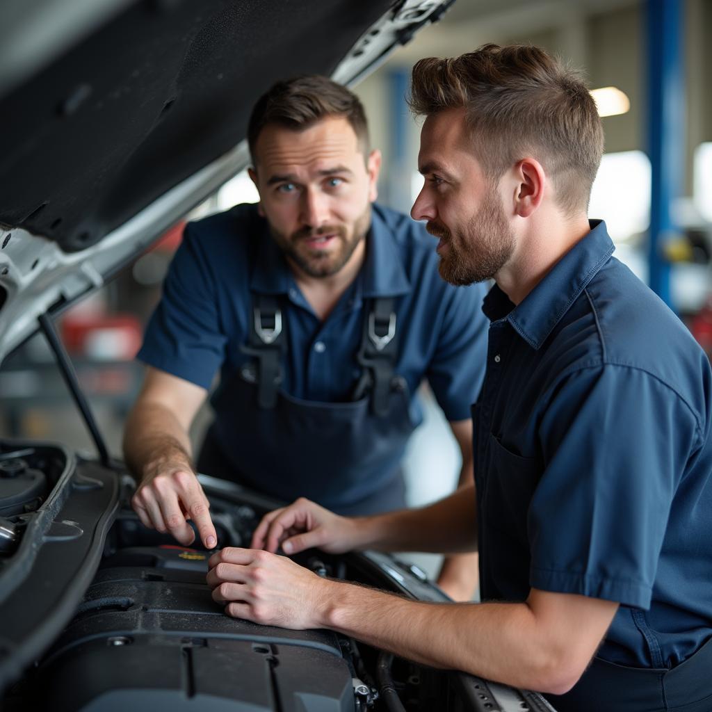 Mechanic Explaining Car Issue to a Customer