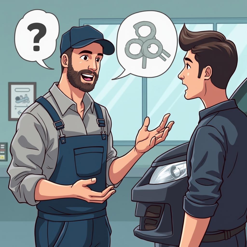 Mechanic discussing car repairs with customer