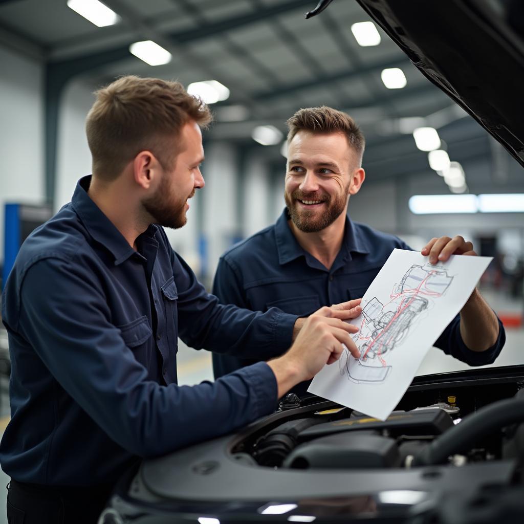 Mechanic Discussing Auto Repair with Customer