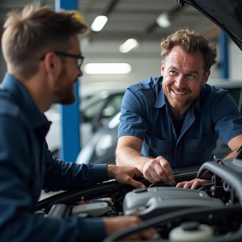 Mechanic Explaining Car Issue to Customer