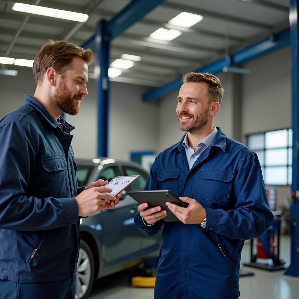 Mechanic Explaining Car Issue to Customer