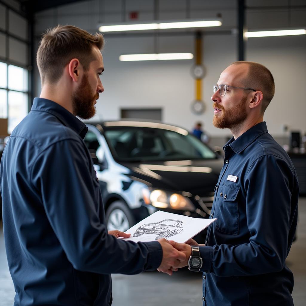 Mechanic Explaining Car Issue to Customer