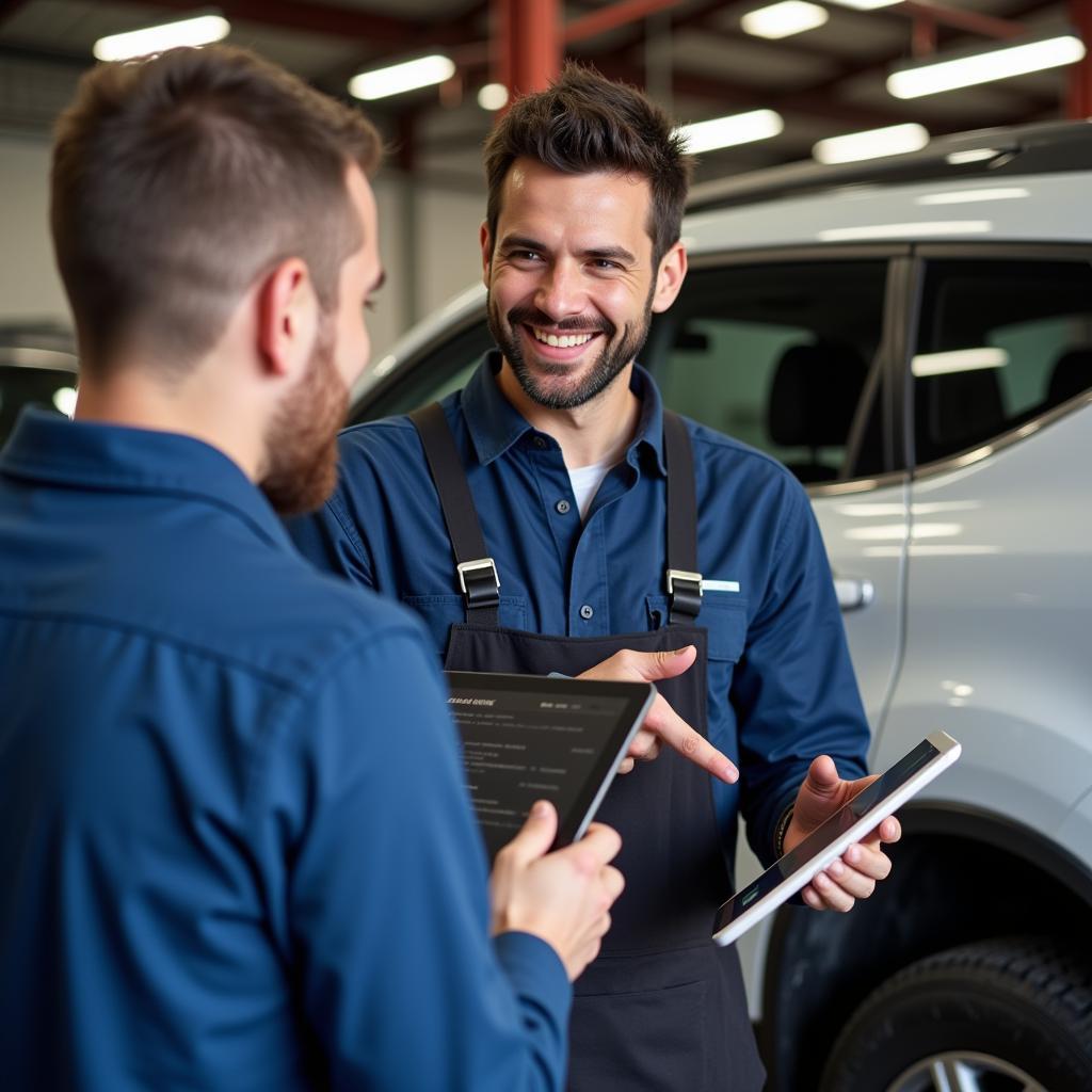 Mechanic Explaining Car Repair to Customer