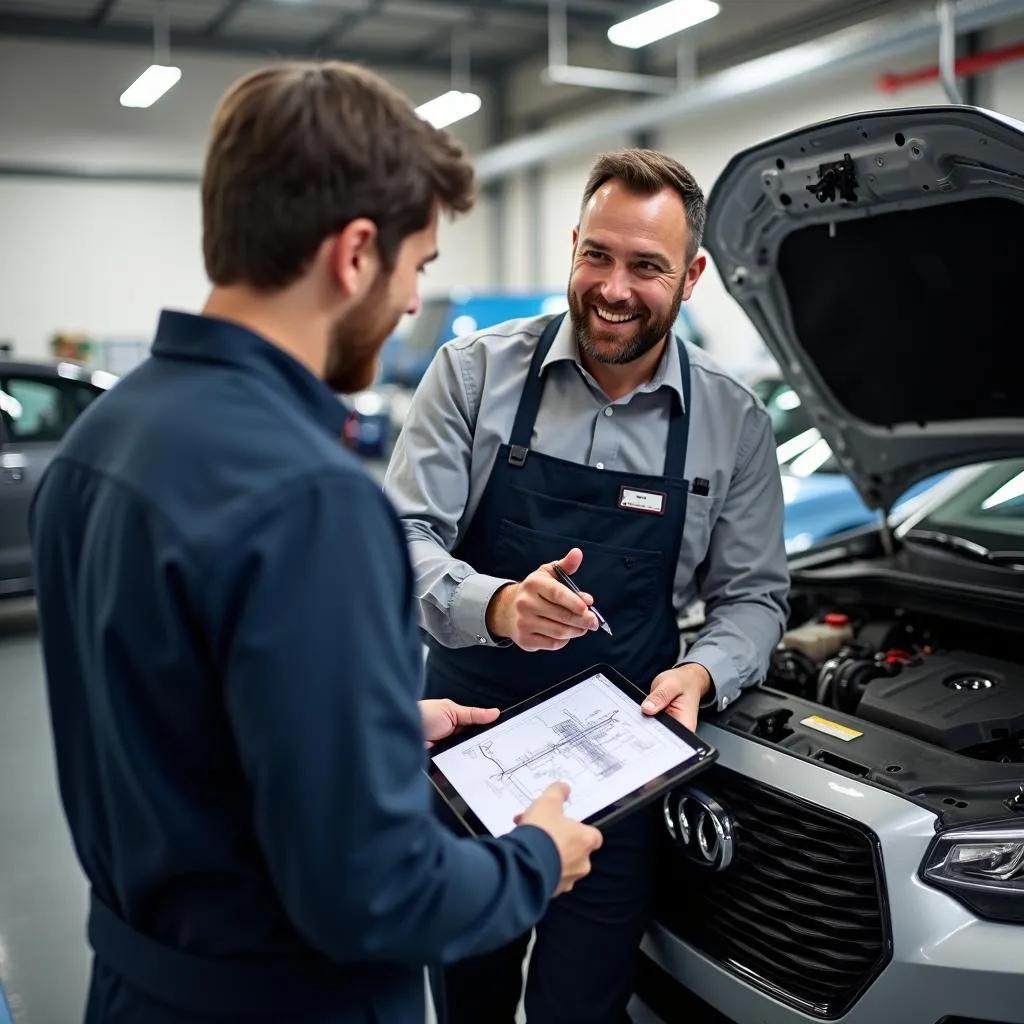 Mechanic Explaining Car Issue to Customer