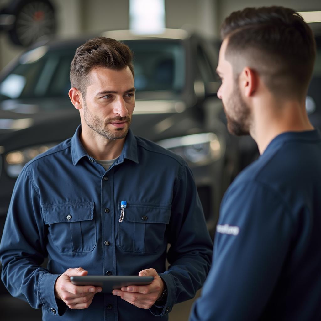 Mechanic Explaining Car Issue to Customer