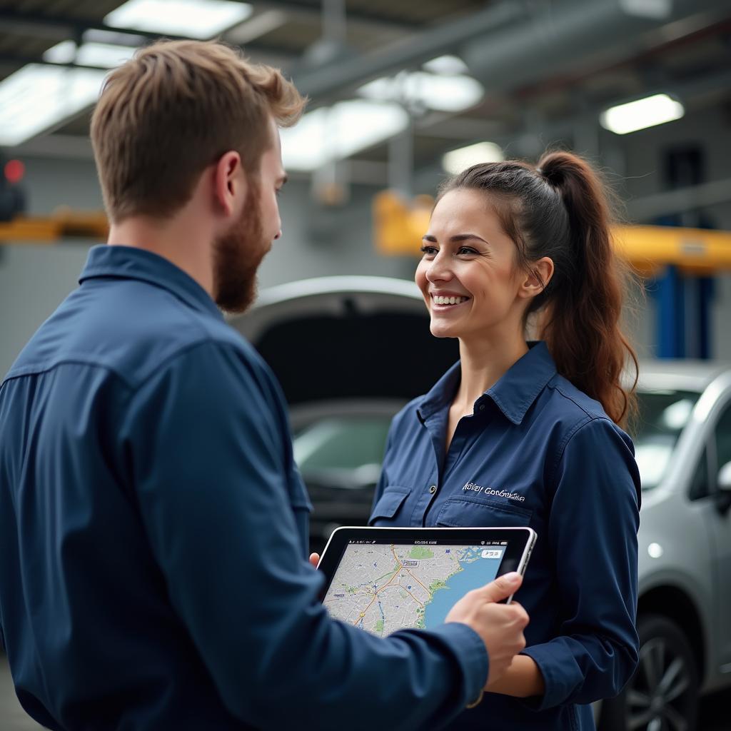 Mechanic Explaining Car Issue to Customer