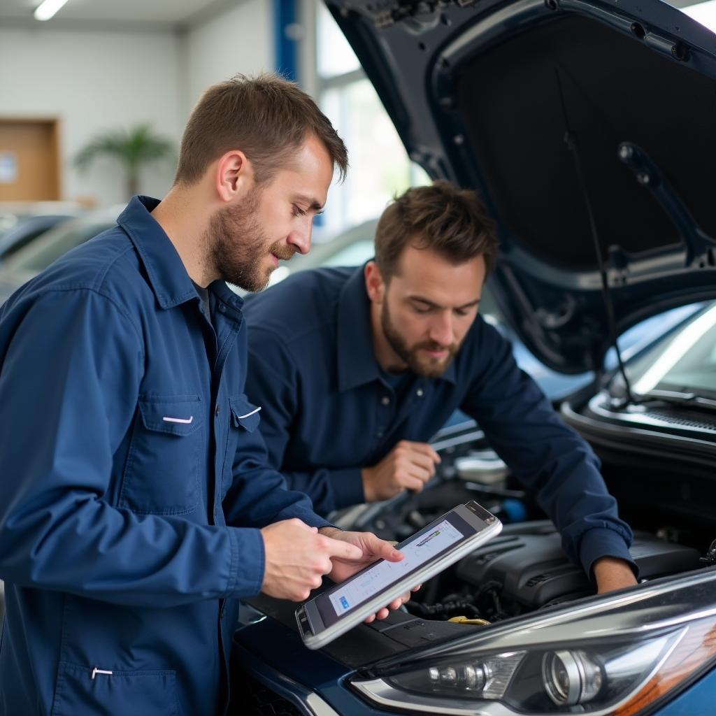 Mechanic Explaining Car Issue to Customer