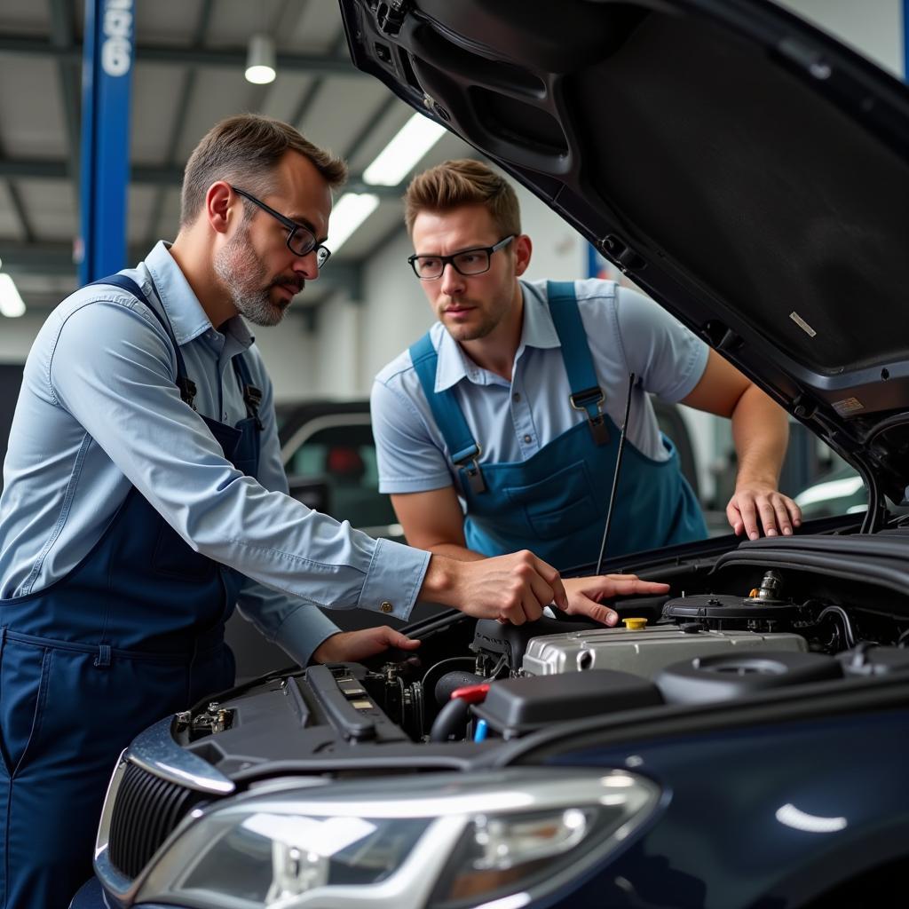 Mechanic Explaining Car Issues to Customer