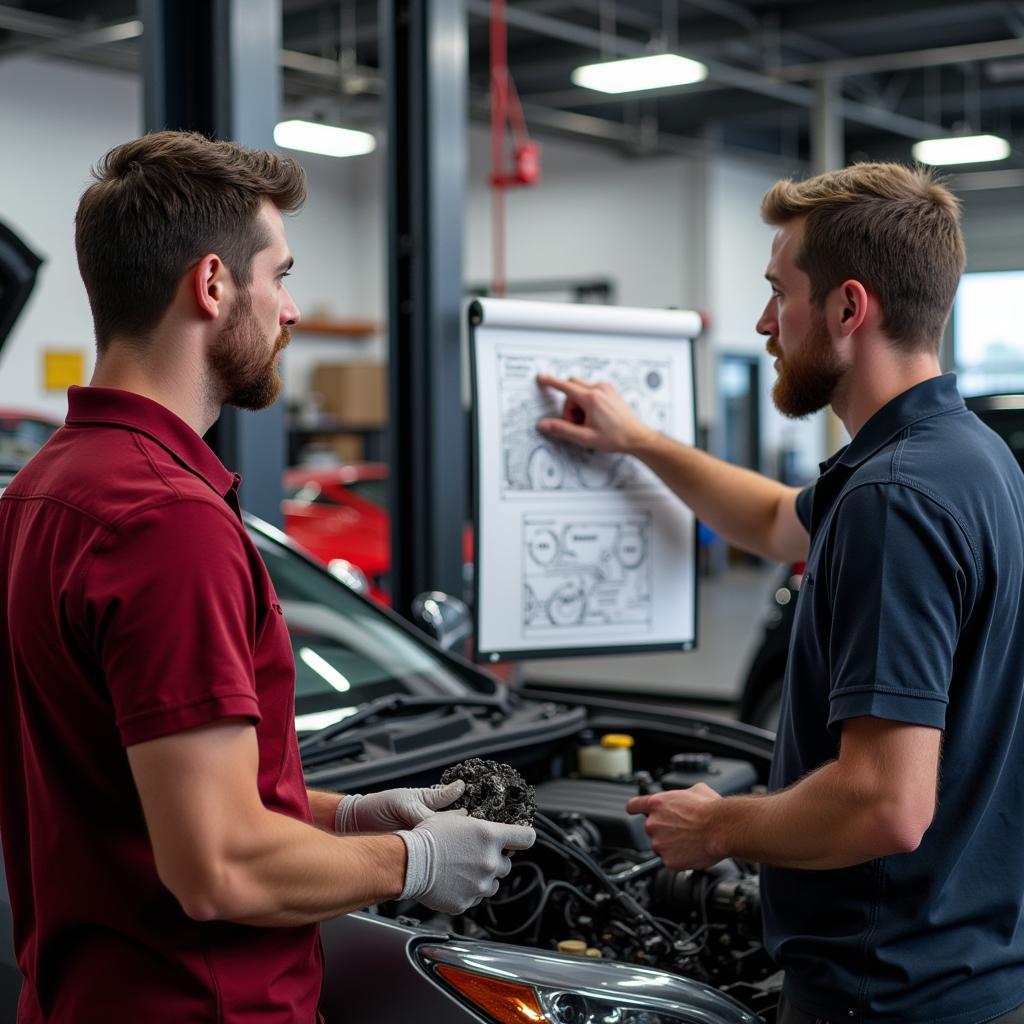 Mechanic Explaining Car Repair to Customer in 33919