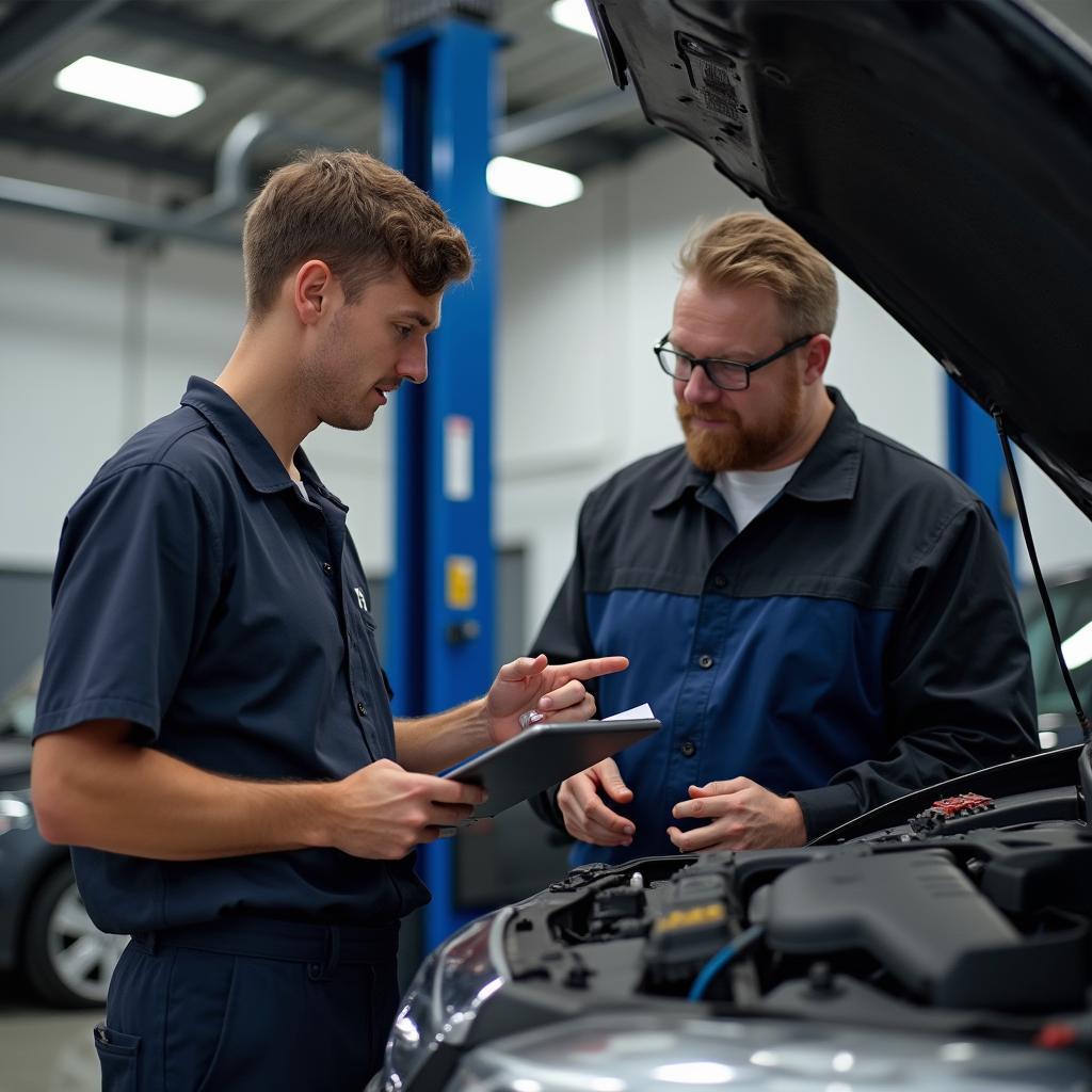 Mechanic Explaining Car Repair to a Customer