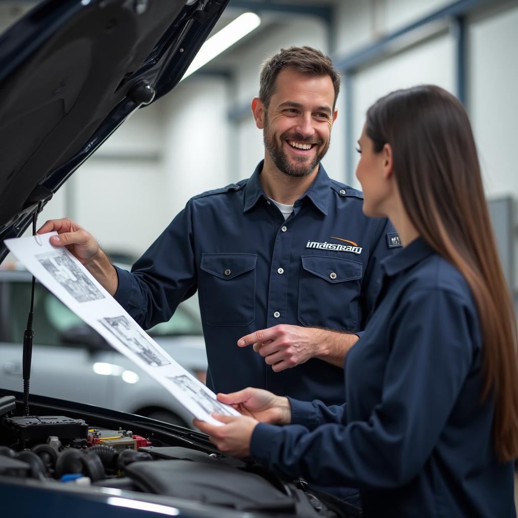 Mechanic Explaining Car Repair to Customer