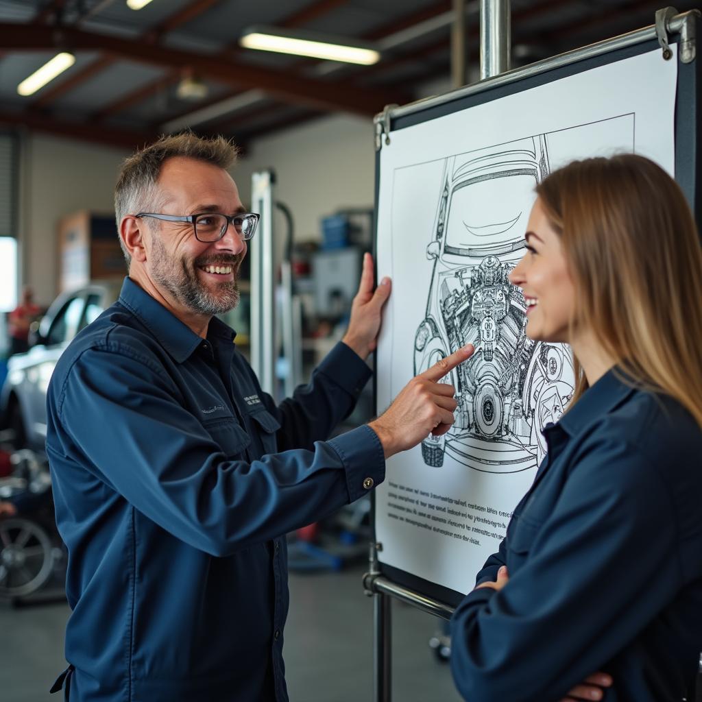 Mechanic Explaining Car Repair to Customer