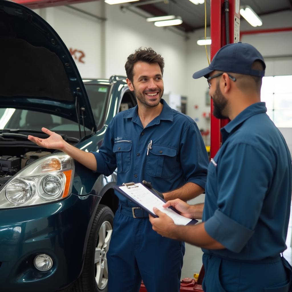 Mechanic explaining car repair El Campo