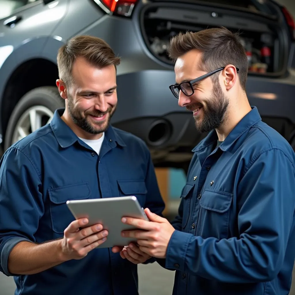 Mechanic Explaining Car Repair to Customer