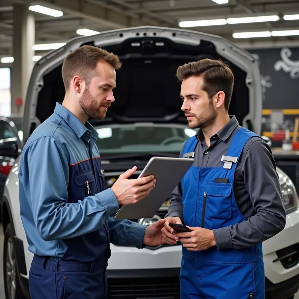 Mechanic Explaining Car Repair to Customer